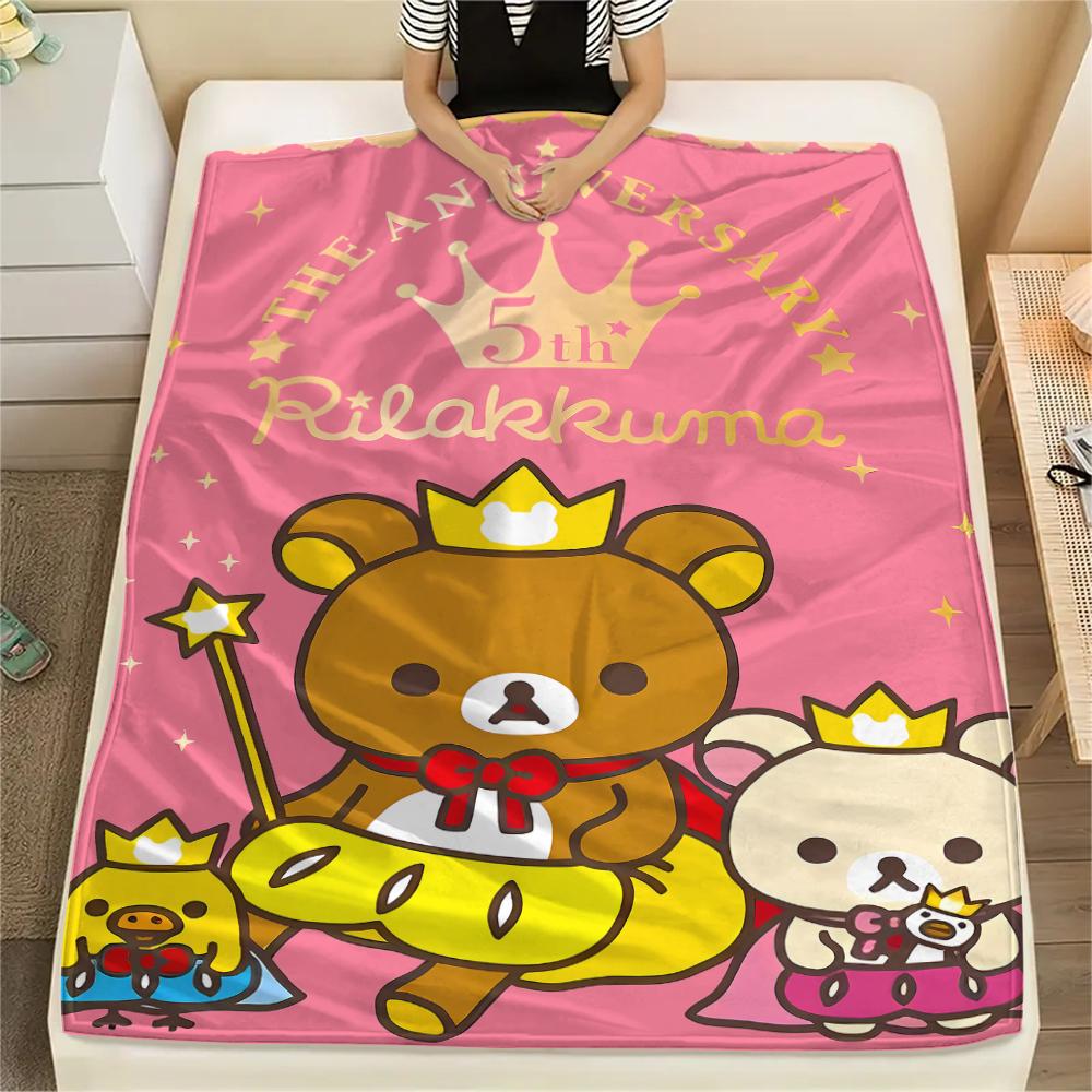 1PC Rilakkuma Print Flannel Blanket, High quality All Seasons, Home Decor, Warmth and Comfort, Perfect for Christmas Gifts
