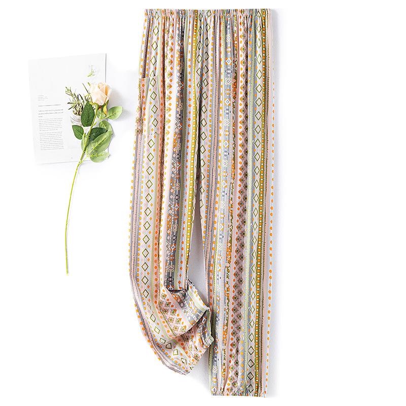 

Пижамные брюки из хлопкового шелка, женские летние тонкие антимоскитные широкие брюки, однотонные, для отдыха на открытом воздухе, для дома, с принтом, пляжные брюки Nine-minute One Size