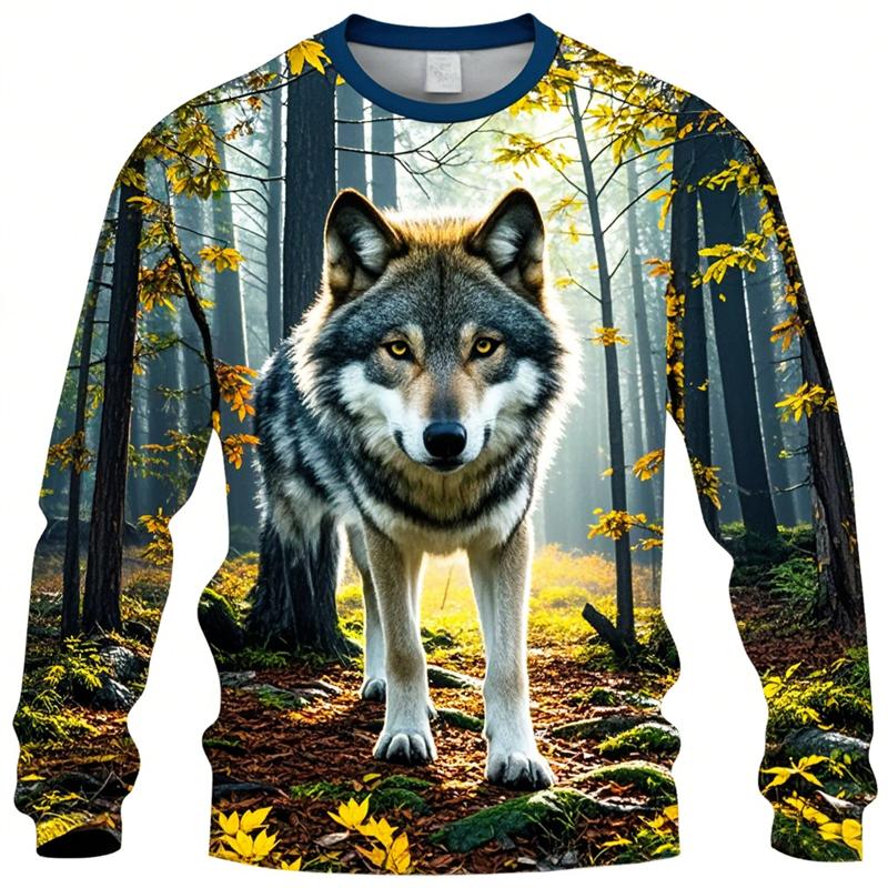 Mote Ulv Grafisk T-skjorte Harajuku Dyr 3D Trykt Langermet T-skjorte For Menn Klær Vår Og Høst Unisex Streetwear
