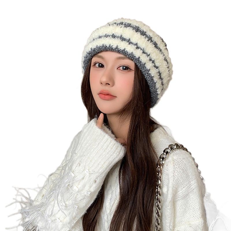 Wool Textured Knitting Beanie Women Cap Ear Protection Loose Fit Seasons Cold