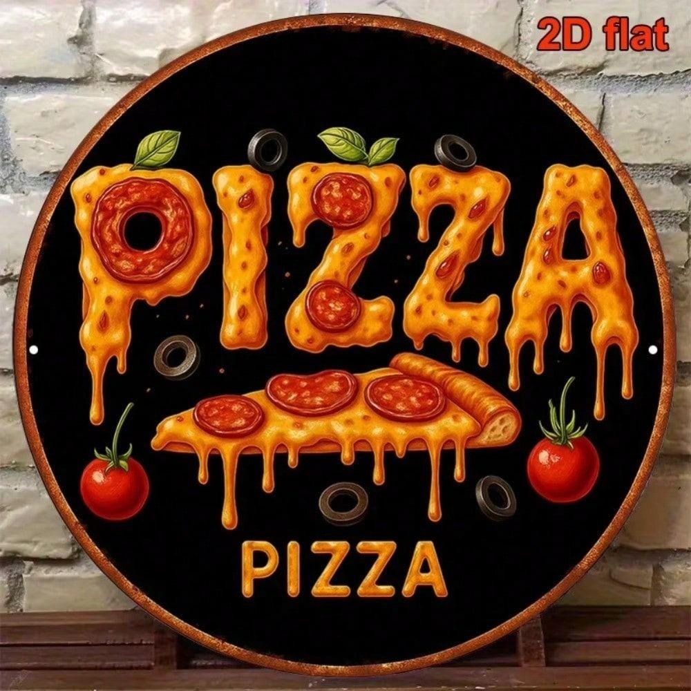 Vintage Pizza Metal Sign 8x8 Round Wall Art Bar Decor