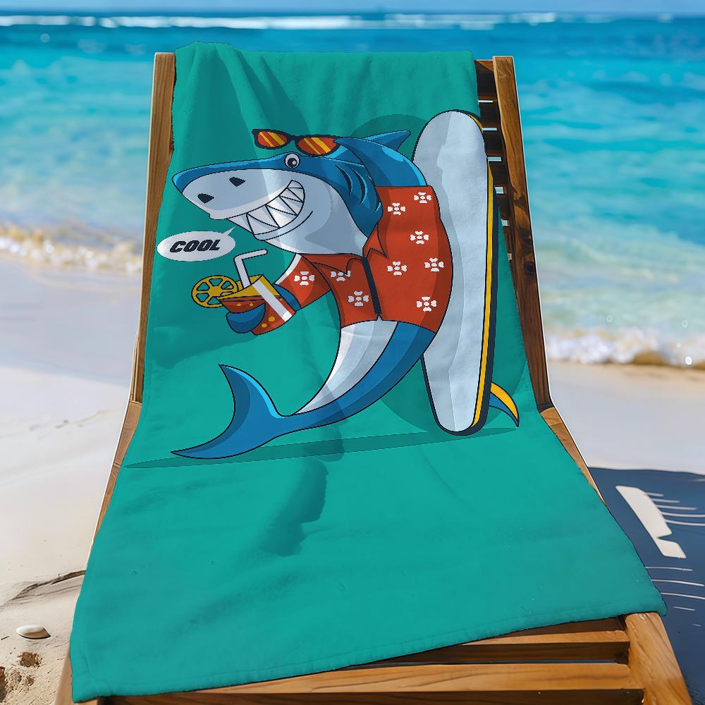 Cartoon Shark Surfing Towel Soft Pool Gift For Travel Gym Shower Camping Quick Dry Sports Beach Towels