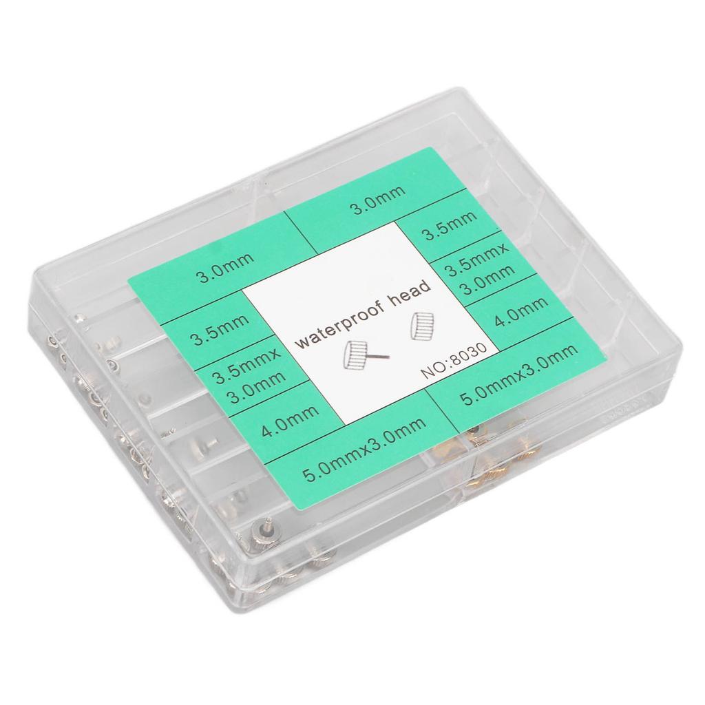 Watch Crowns Parts Waterproof Stainless Steel Flat Head Precise Watch Spare Repairing Crowns with Storage Box