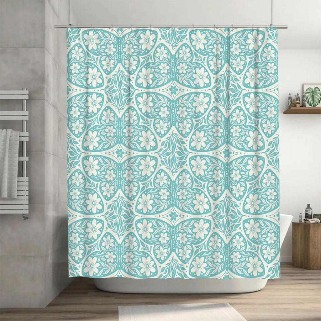 Vintage style floral pattern shower curtain waterproof bathroom decor accessory