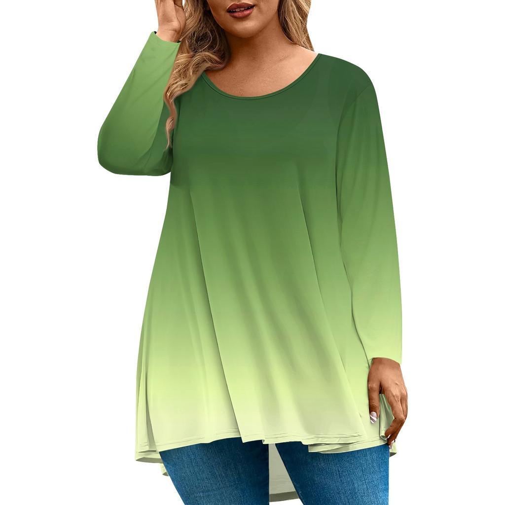 Women's Fashion Large Size Round Neck Long Sleeve Casual Print Loose Pullover Top