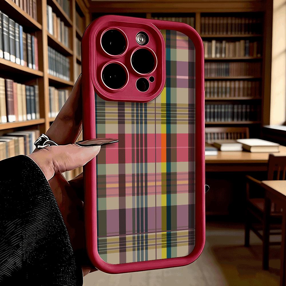 Vintage Plaid Pattern Phone Case for iPhone 17 16 15 14 13 12 11 Pro Max Plus Anti Scratch, Gel Flexible Protective