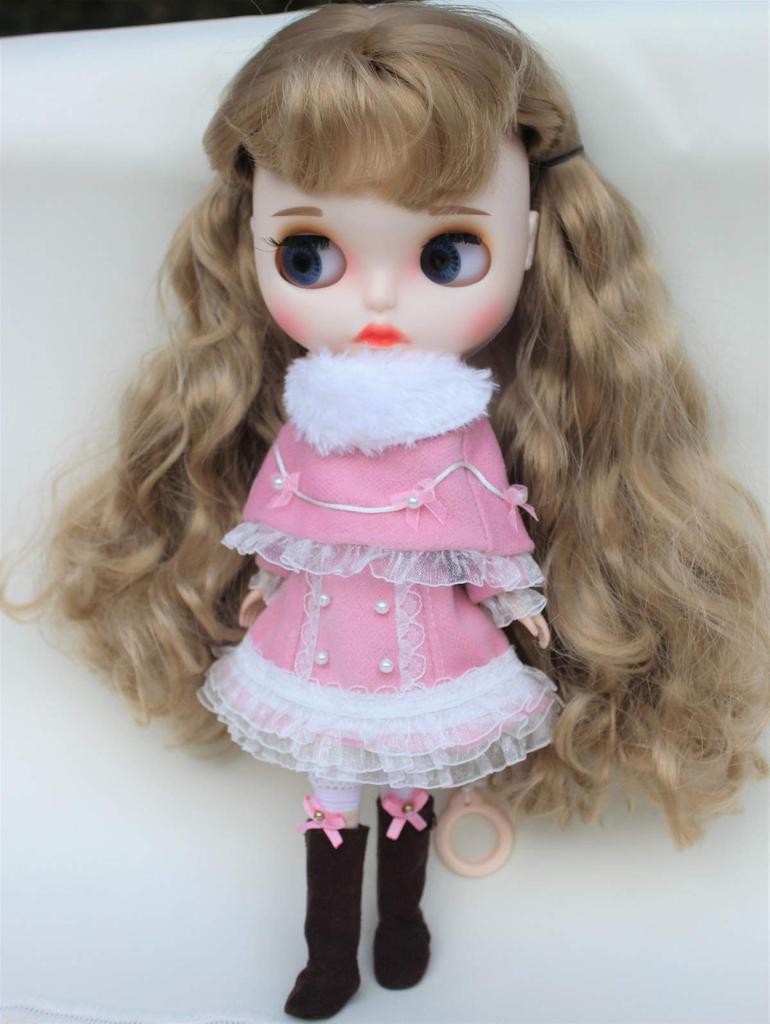 Dolly Para Blythe Outfit Bunny Ear Cape Winter Set Small Lady (Pink)