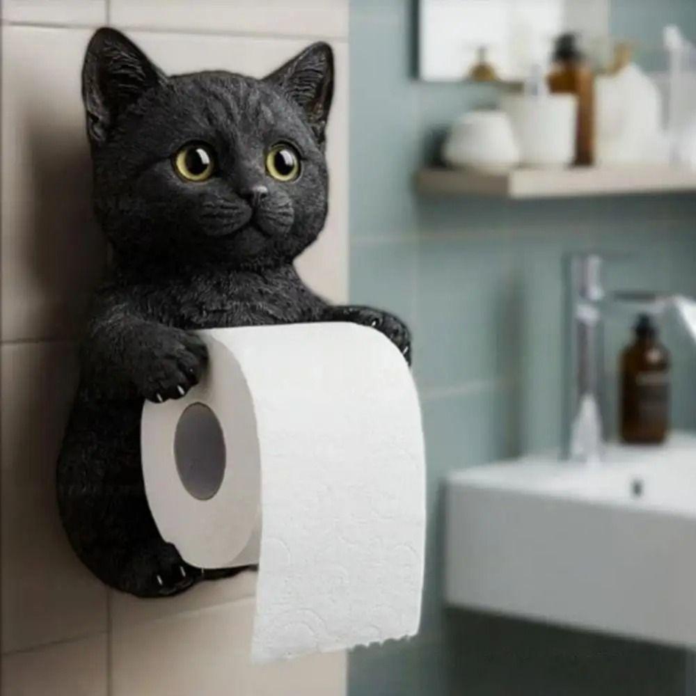 Simple Installation Cat Toilet Paper Holder 3D Cat Shape Hanging Paper Towel Stand Home Use