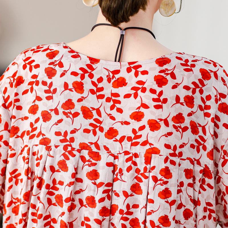 Velké volné šaty s vintage potiskem pro ženy Ležérní letní dámské šaty s krátkým rukávem