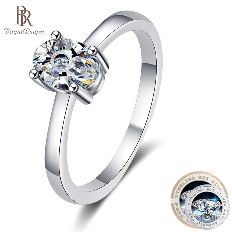 Bague Ringen Stříbrný prsten 925 s 1 karátovým oválným tvarem moissanite s certifikátem Originální zásnubní svatební diamantový šperk