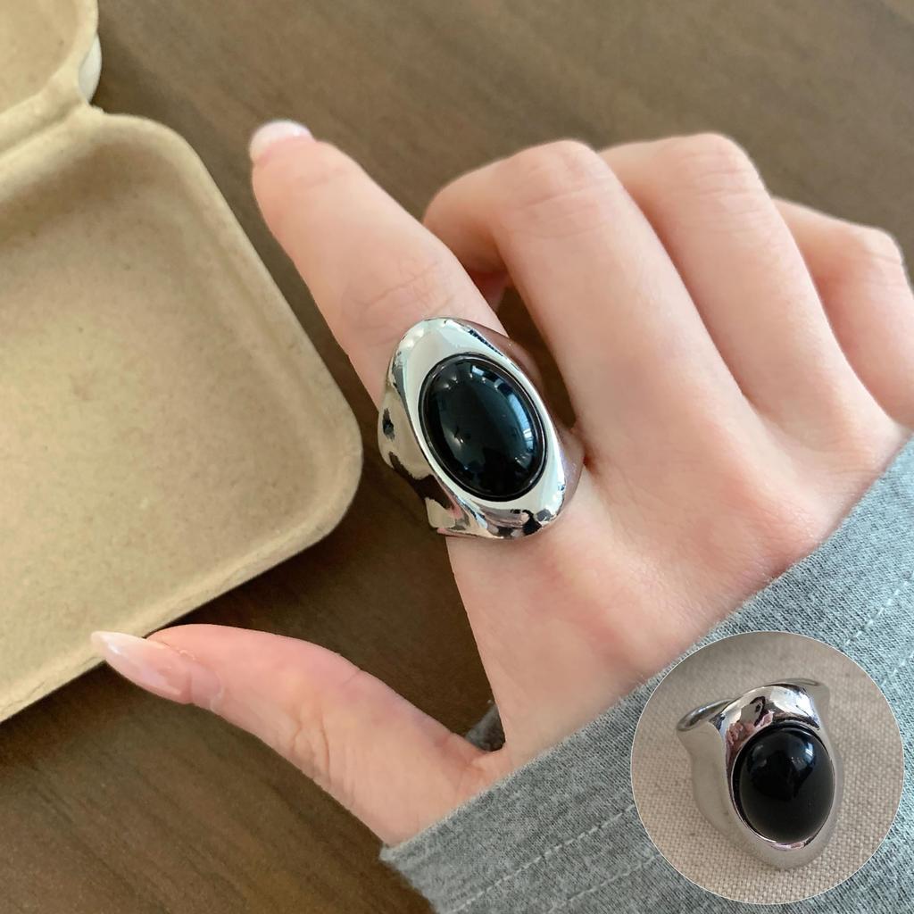 French Vintage Red Oval Women's 925 Silver-Plated Adjustable Ring - Korean Style Influencer Chic
