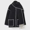 2023 Autumn/Winter Women's Wool Coat with Scarf & Tassels - European & American Style, Thick & Loose.