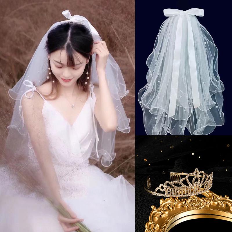 Golden Crown Veil Set: Bridal Hair Accessories & Wedding Photo Prop