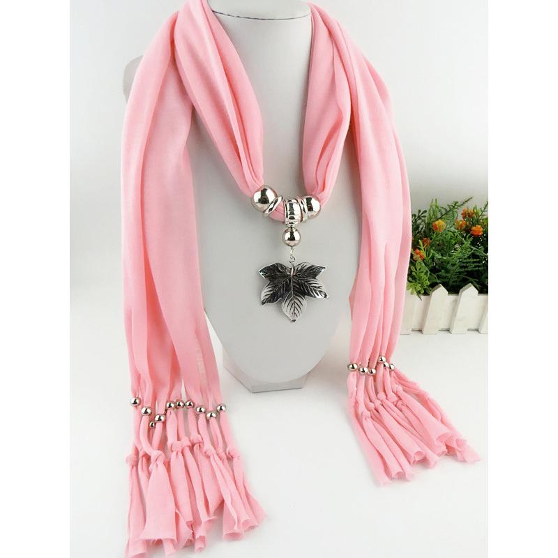 Eleganter Polyester-Infinity-Schal mit Blattanhänger & Quasten – Damen Modischer einfarbiger Halswickel