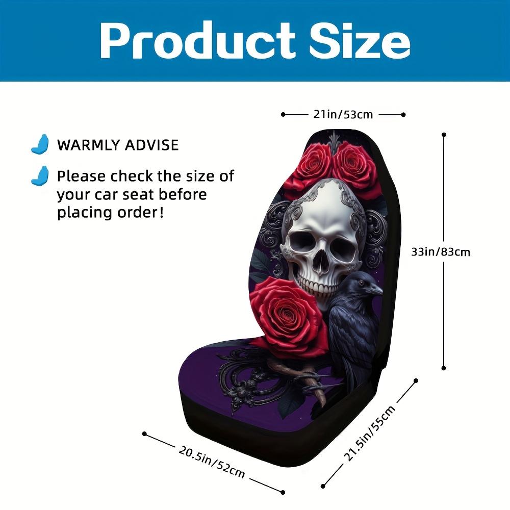 2pcs Gothic Skull & Rose Car Seat Covers - Dark Purple & Gothic Design With Red Roses, Soft Washable Polyester, Fit For Cars, Tr