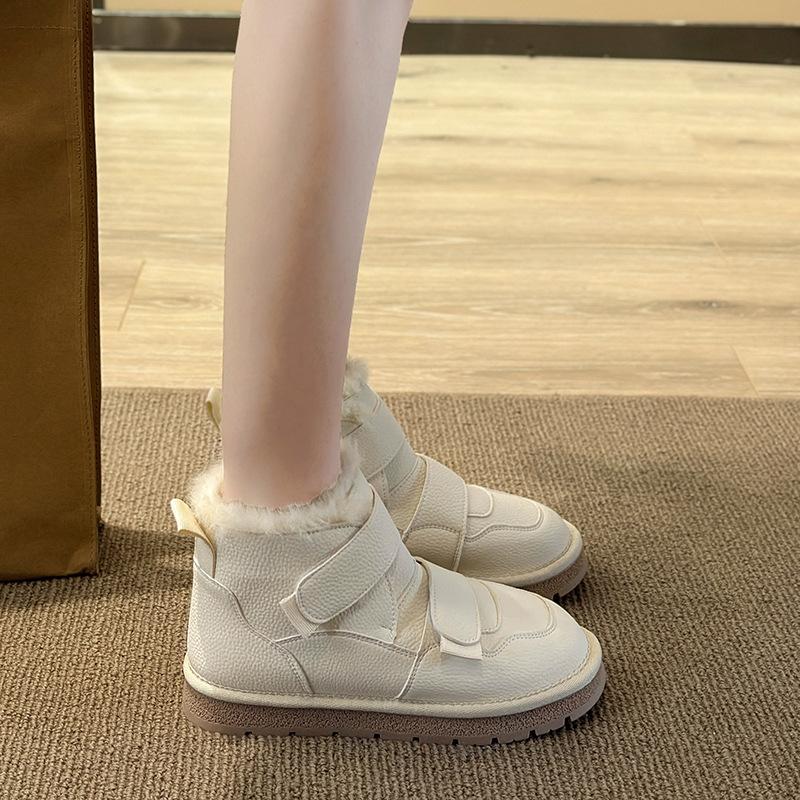Snow boots women's autumn and winter new suede thick-soled Velcro piled thickened warm round-head fluffy short boots
