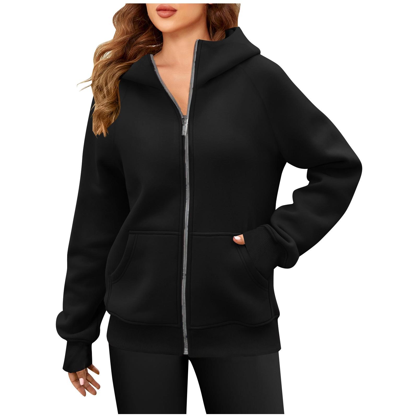 

Women s Casual Long Sleeved Top Solid Color Raglan Sleeve Zippered Hoodie XL чёрный