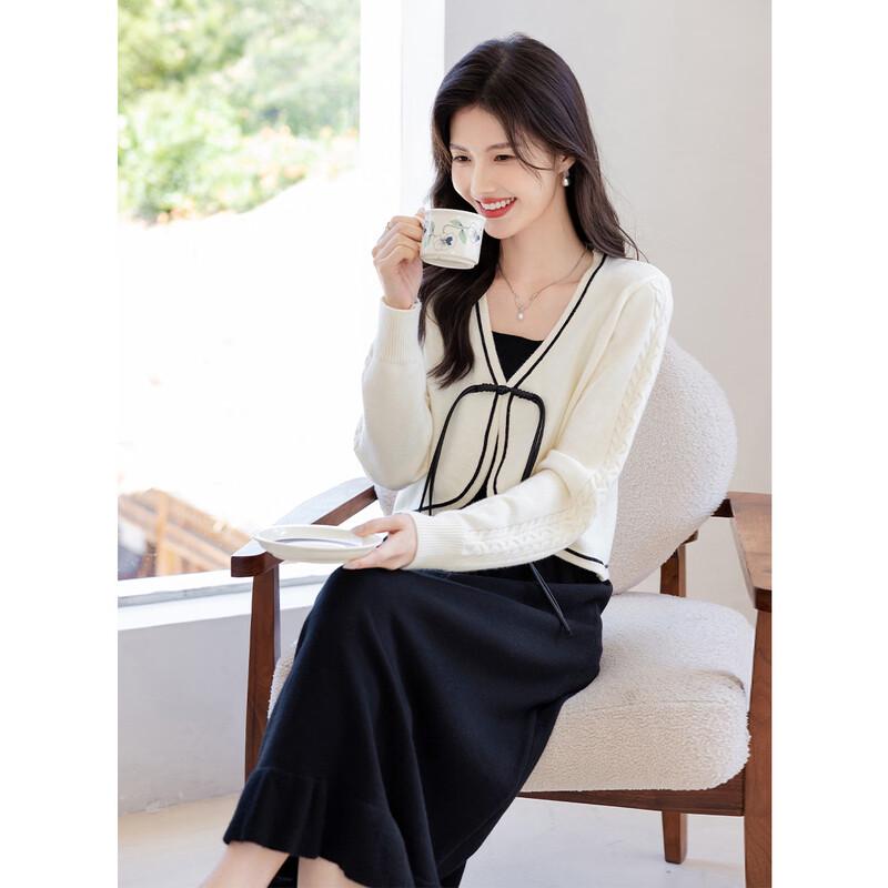 ITISF4 Women's New Chinese Style Knit Cardigan & Dress Set