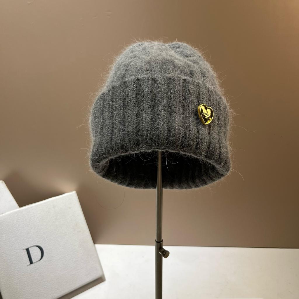 Xiaoxiangfeng Love Cha High Quality Rabbit Hair Knitted Hat Women'S Face Small Wide Stripe Sweet Wool Hat