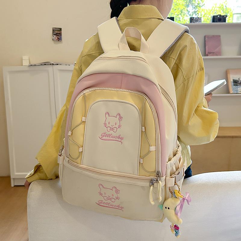 ins wind dopamine color matching pain bag backpack female cute versatile backpack large capacity junior high school student schoolbag female