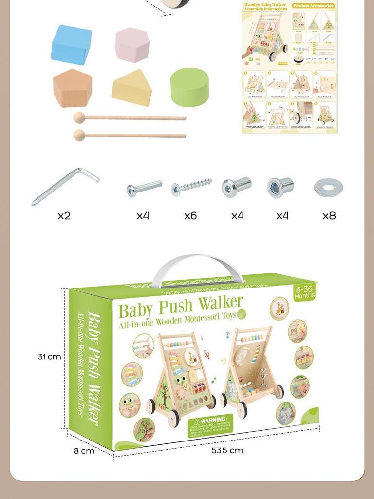 Children's Wooden Multi-Functional Xylophone Walker with Anti-Rollover Design