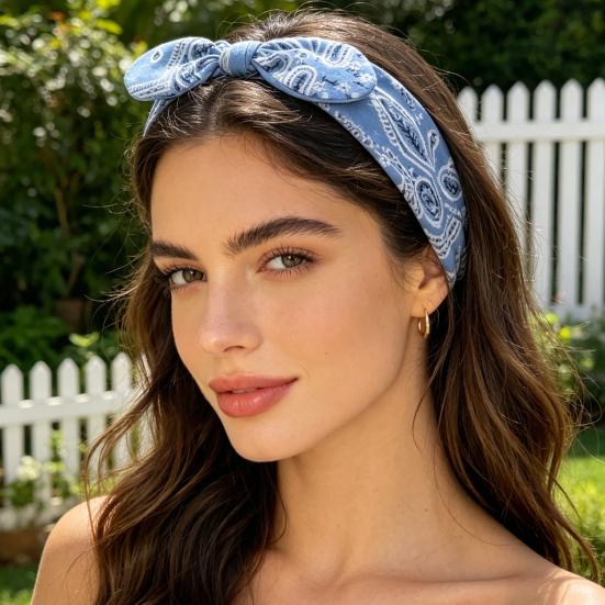 Elastic Headband Rabbit Ear Knot Design Elastic Hair Wrap Comfortable Secure Fit Wave Boosting Compression Hair Band