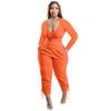 European & American Plus Size V-Neck Solid Color Casual Two-Piece Legging Suit for Women