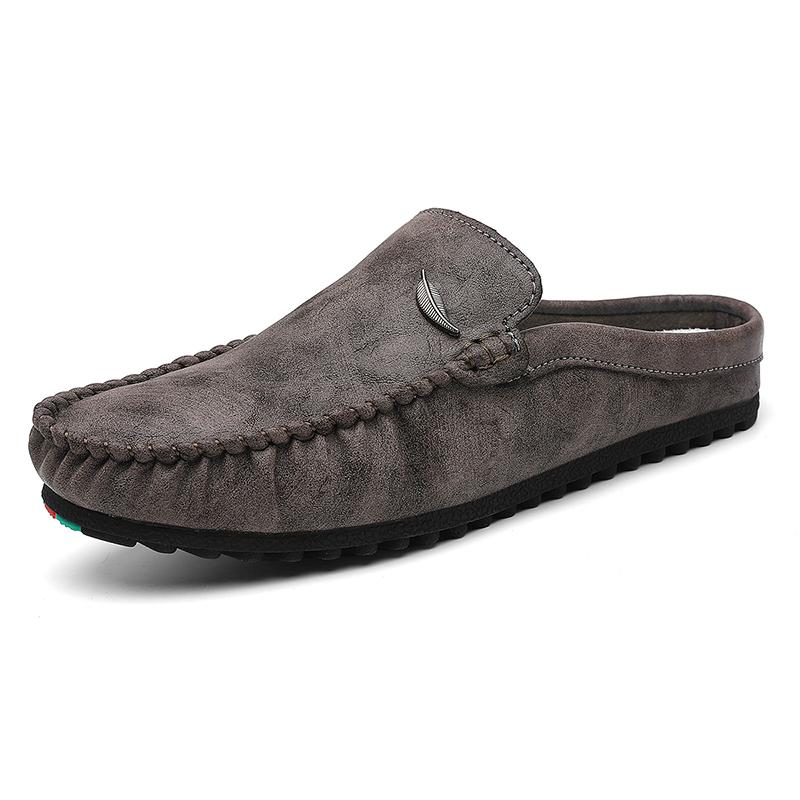 Large Size 39-46 Leather Mules Mens Backless Loafers Slippers Half Shoes For Men Closed Toe Sandals Man Semi-Drag Casual Shoes