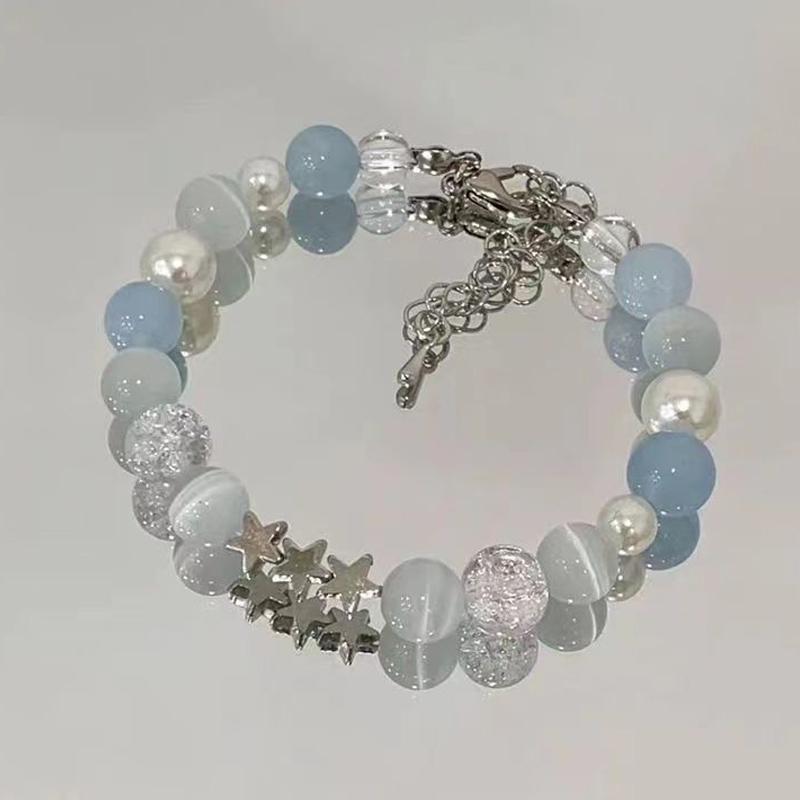 

Изысканный браслет из опаловых бусин для женщин, элегантный браслет с регулируемым размером и подвеской в виде звезды, украшение дружбы, подарок синий