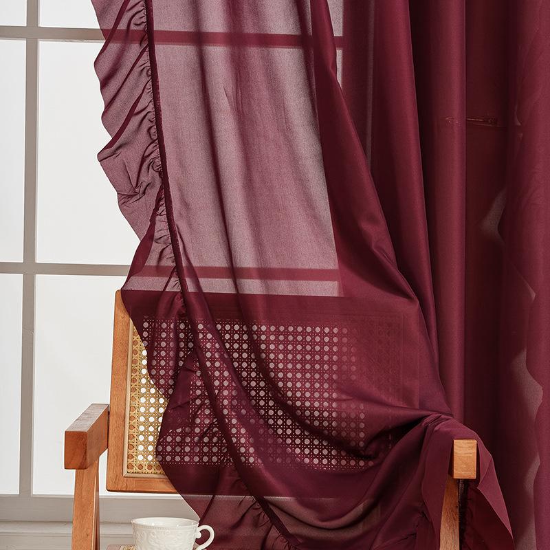 Finished Simple Wind Solid Color Curtain Curtain Dream Ruffle Leaf Edge Translucent Thin Window Screen