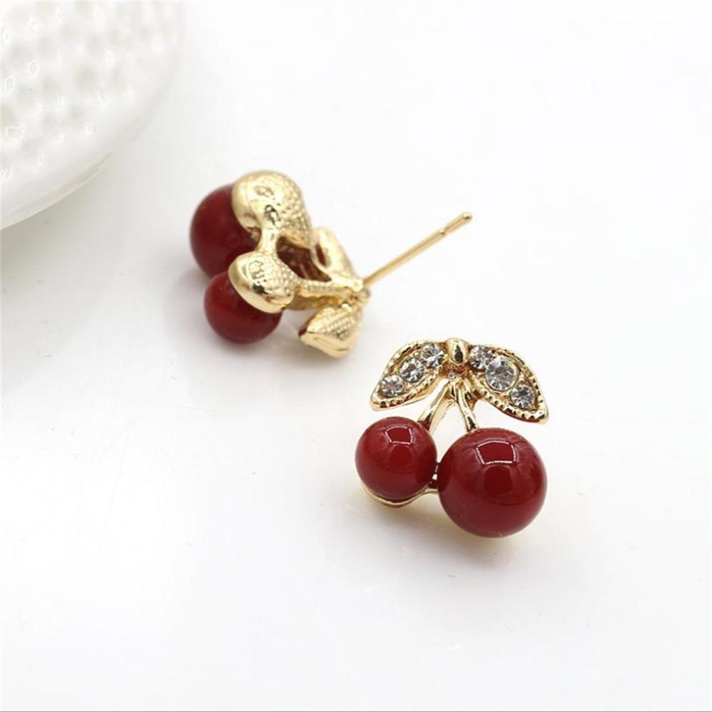 

Cute Fashion Red Acrylic Cherry Stud Earrings For Women Crystal Fruit Earrings Ladies Party Jewelry Ear Accessories Girl Gift золотой