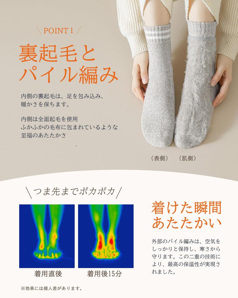 Konciwa Thick Winter Socks Thick Pile Wool Heat Wool Cold Sizes 3 Women's [Ultra-Warm 38°C Thermostatic, Lining, Material, 360° Retention] Socks,