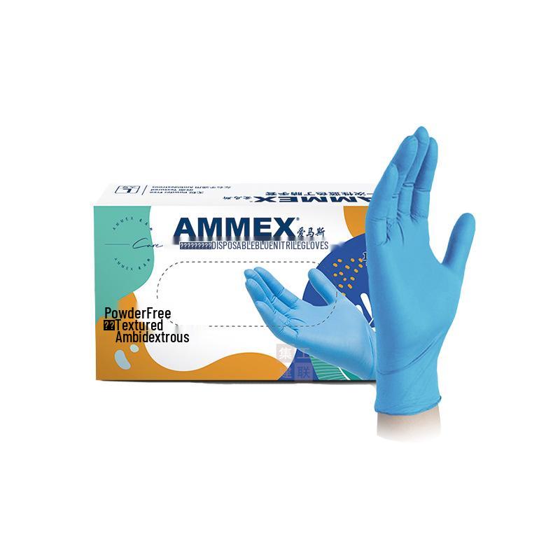 AMMEX Mavi Nitril Pudrasız Tek Kullanımlık Eldivenler, 100'lü Paket