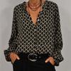 New Women's Spring Season V-Neck Long Sleeve Printed Fashion Elegant T-Shirt Blouse