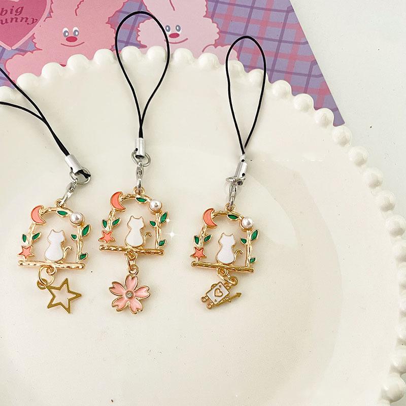 Cute Flower Phone Rope Keychain Pendant Phone Case Strap Women Girls Telephone Jewelry Anti-Lost Lanyard Hanging Cord Keychain