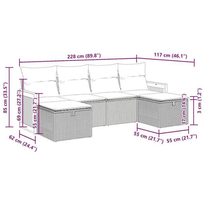 VidaXL Garden Lounge Set 6 Pcs with Grey Cushions Wicker 3326058