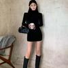 Elegante Slim-Fit Jurk met Halve Hoge Hals en Lange Mouwen – Dames Franse Stijl Herfst/Winter Taille-Ingesnoerde Korte Jurk