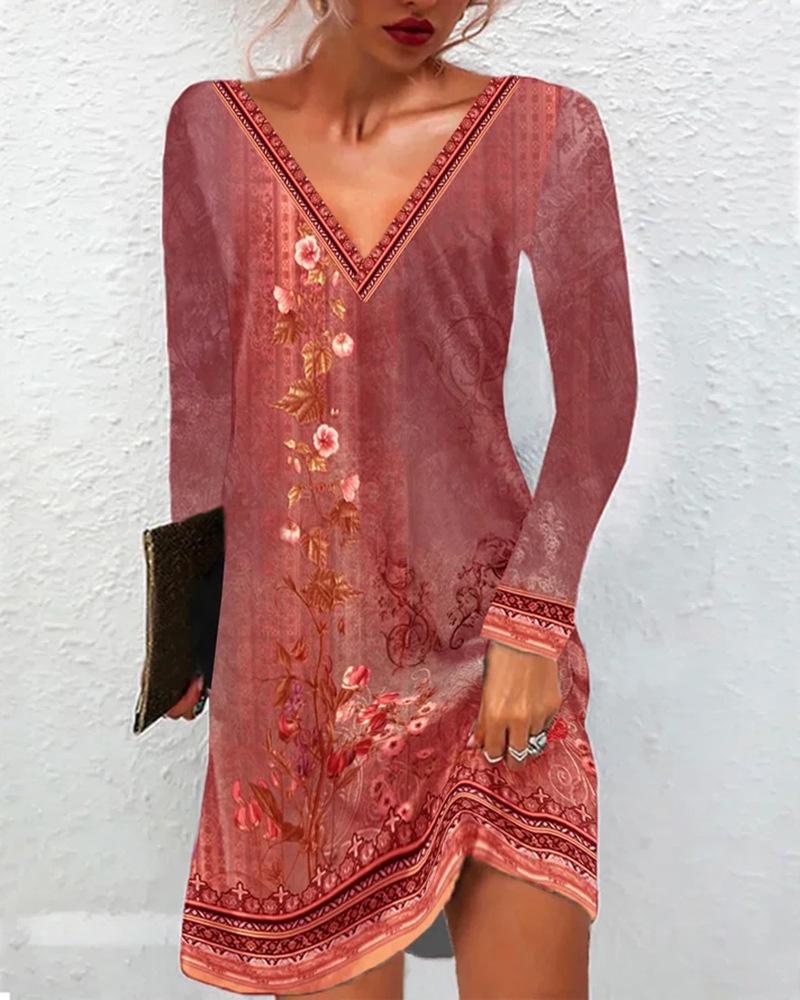 2025 Women's Ethnic Print V-Neck Short-Sleeve Dress - Spring/Summer Collection