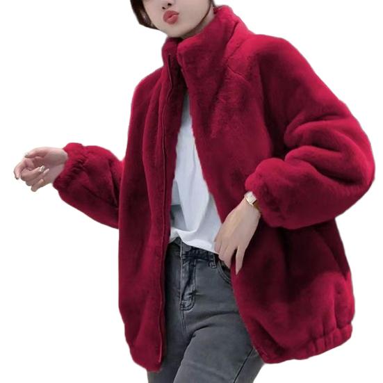 Women Coat Solid Color Double-Sided Velvet Coat with Pockets Warm Long-Sleeved Autumn Winter Outerwear