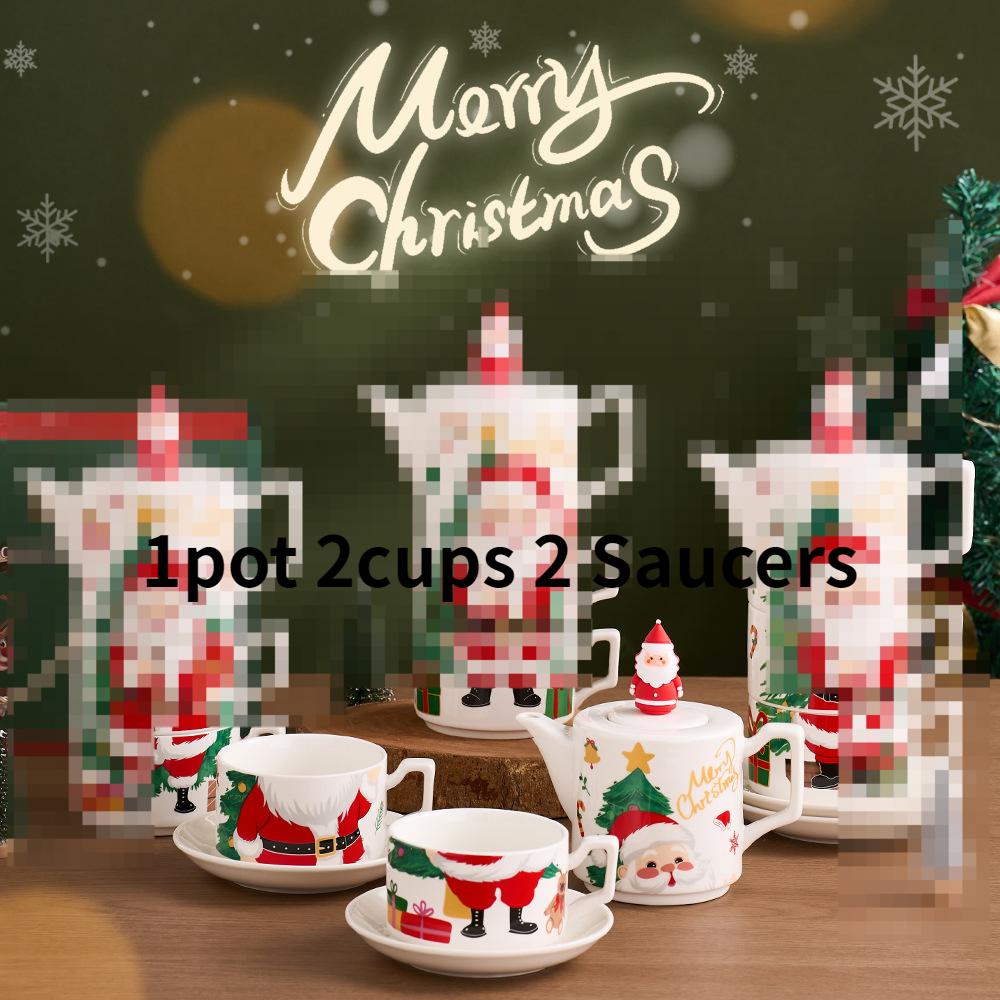 Świąteczny ceramiczny czajnik Amazon Hot Selling Specjalny prezent świąteczny Jeden czajnik Dwie filiżanki Pozłacany zestaw do herbaty
