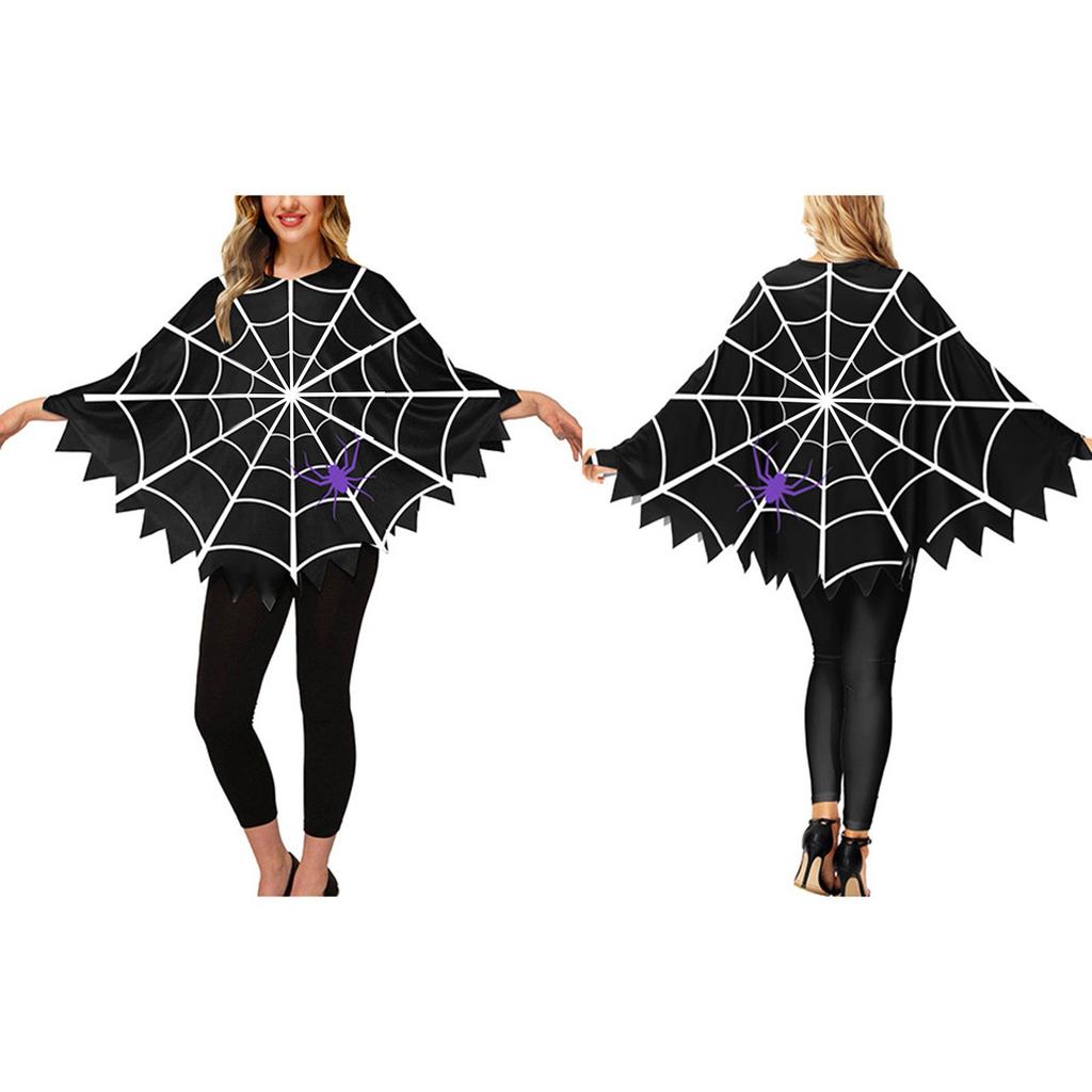 Halloween Party Costume Women Ghost Cloak Digital Print Cape Halloween Printed Shawl Ghost Design Poncho for Costume Events