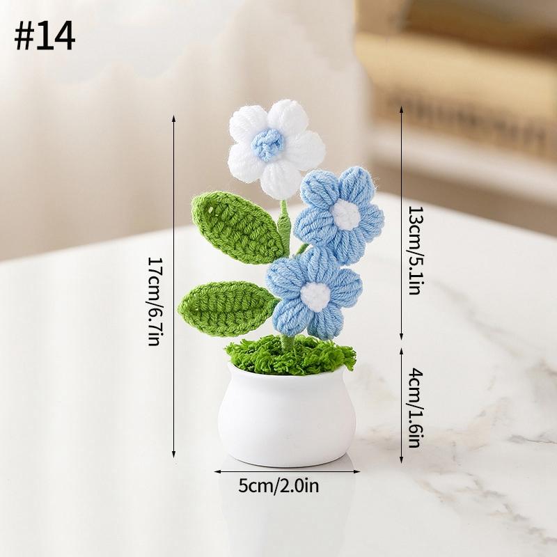 Ruční háčkování Malé rostliny v květináčích Roztomilá simulace květiny Interiér auta Kancelář Dekorace na plochu Umělé květinové dárky