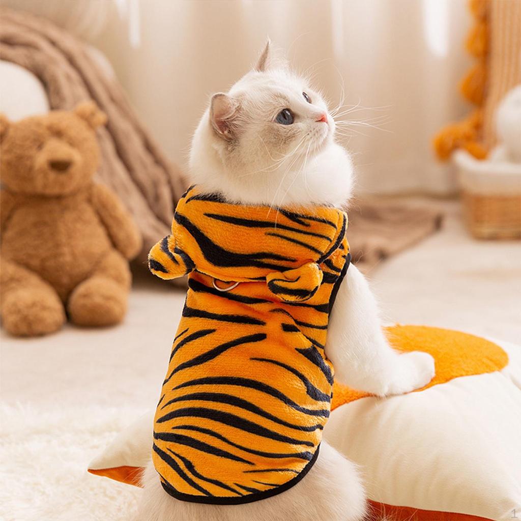 Süßes Katzenkostüm, warme Welpenjacke, weiches Tiger-Transformations-Outfit, Haustierkleidung, warme Hundekleidung für