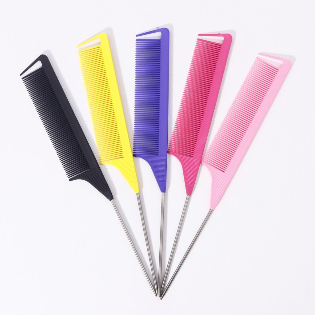 5 Stück Spitzkamm Salon Frisierkämme, Stahlnadel Nadel Stielkämme Friseursalon Zubehör, Speziell für Echthaarperücken