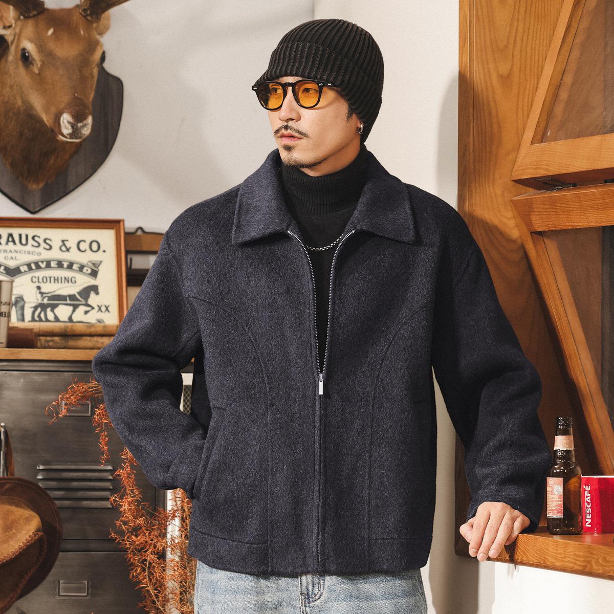 

Мужское американское ретро пальто из кашемира и шерсти - Двустороннее, высококачественная зимняя куртка 3XL suitable for 180-200 lbs