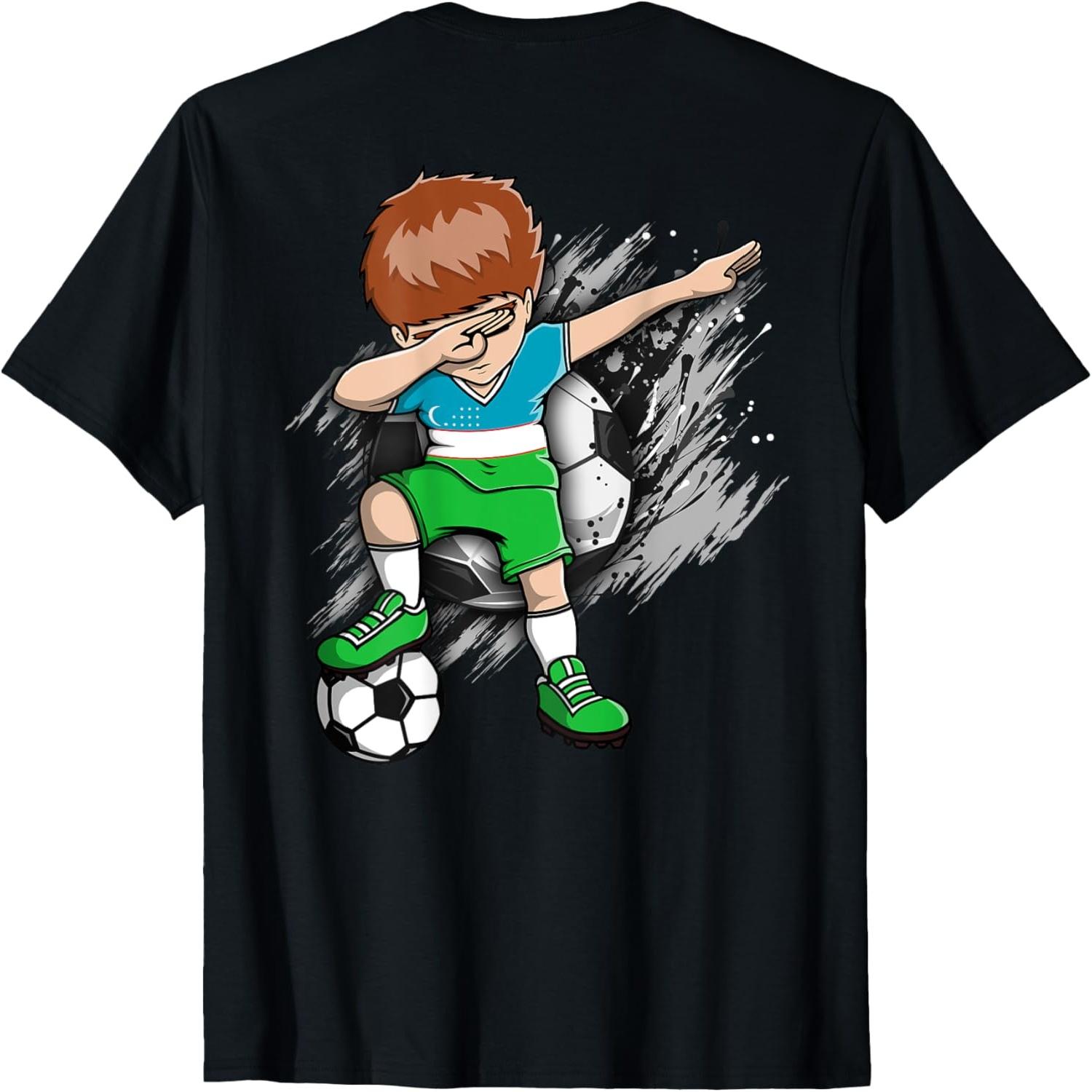 Dabbing Soccer Boy Uzbekistan Lovers Jersey Uzbekistani Flag T-Shirt(1) S