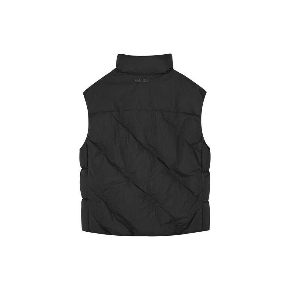 Skechers Colorful Casual Series Solid Color Stand Collar Down Vest Women Vests Carbon-Black L422W040-0018