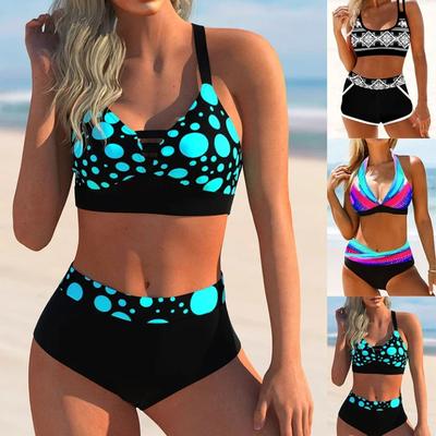 Sommermode-Design Damen Bikini Zweiteiler Bedruckte Bademode Schnürung Hals Sport Strandbekleidung S-5XL