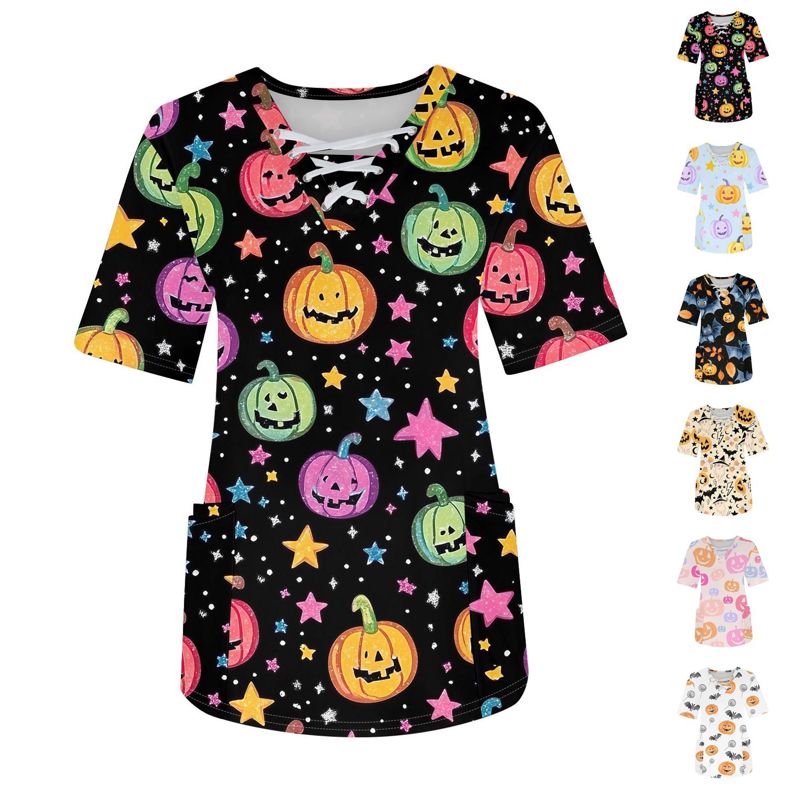 

Женский модный комбинезон с V-образным вырезом и короткими рукавами, карманы на шнурках, топы с принтом на Хэллоуин, топ для кормящих мам XXXXXL