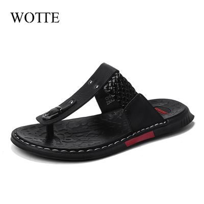 WOTTE Men Sandals 2024 Summer Cow Leather Fashion Classics Casual Men SFlip Flops Non-Slip Men Summer Shoes Chanclas Hombre